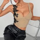 Beige floral lace crop top in Langry fashion ملابس