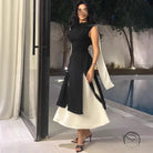 Multicolor sleeveless slim elegance retro dress with asymmetrical hem