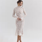 Elegant white lace midi dress from the French Lace Dress collection for fashionable ملابس