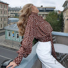 Elegance Polka Dot Shirt: brown long-sleeve fashion blouse
