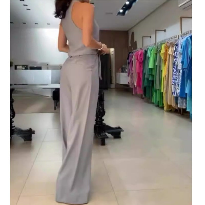 Elegant gray halter-neck jumpsuit from Langry Fashion, perfect ملابس for office wear