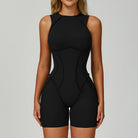 Langry fashion black sleeveless yoga jumpsuit with high neckline and cutouts