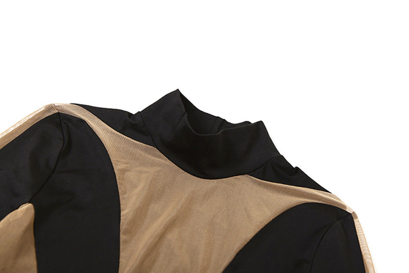 Black and tan mesh top showcasing casual mesh stitching in summer women clothing jumpsuit