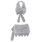 Langry fashion grey faux fur scarf with bow tie in elegant set