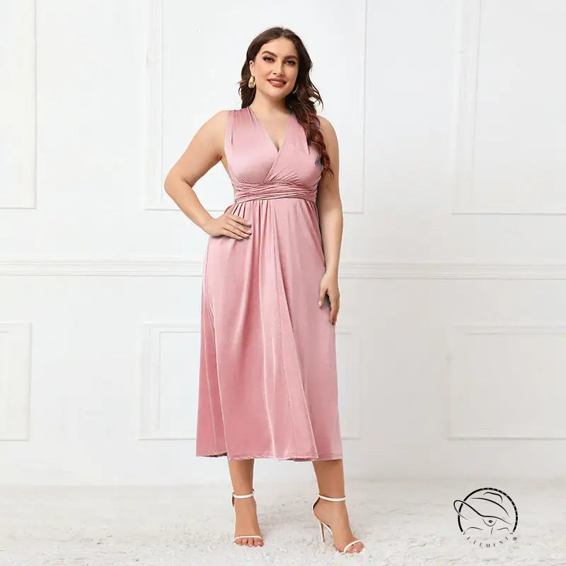 Pink satin midi elegant cross backless lace up dress