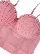 Pink Seashell Bra with Pearl Accents in Langry Fashion Mesh Corset