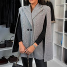 Elegant Winter Blazer: Gray Textured Cape-Style with Black Lining