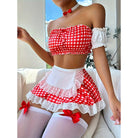 Red and white gingham maid costume in Lingerie Suit Passion Uniform Maid Outfit for fashion