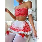 Red and white gingham lingerie suit passion uniform maid outfit