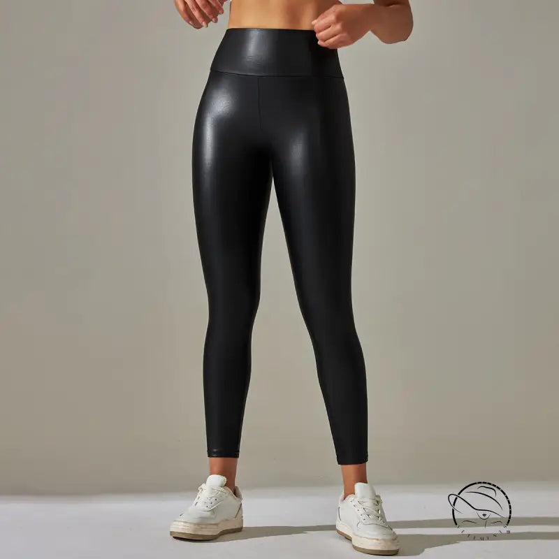 High waist faux leather leggings in shiny black texture from Spanx
