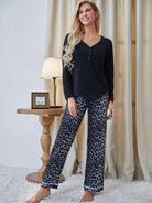 Fashion langry leopard print winter pajamas with white piping cuffs