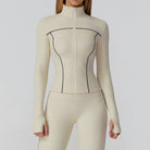 Langry cream-colored zip-up bodysuit with black lines, warm windproof fashion jacket