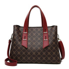 Langry fashion brown and red patterned soft leather tote bag with silver hardware