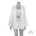 White satin three-piece pajama set for luxurious home wear