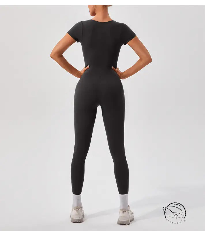 Black langry fashion ملابس yoga fitness training one-piece bodysuit