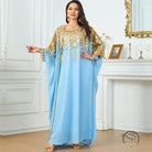 Light blue langry fashion kaftan with gold embroidery and sheer sleeves