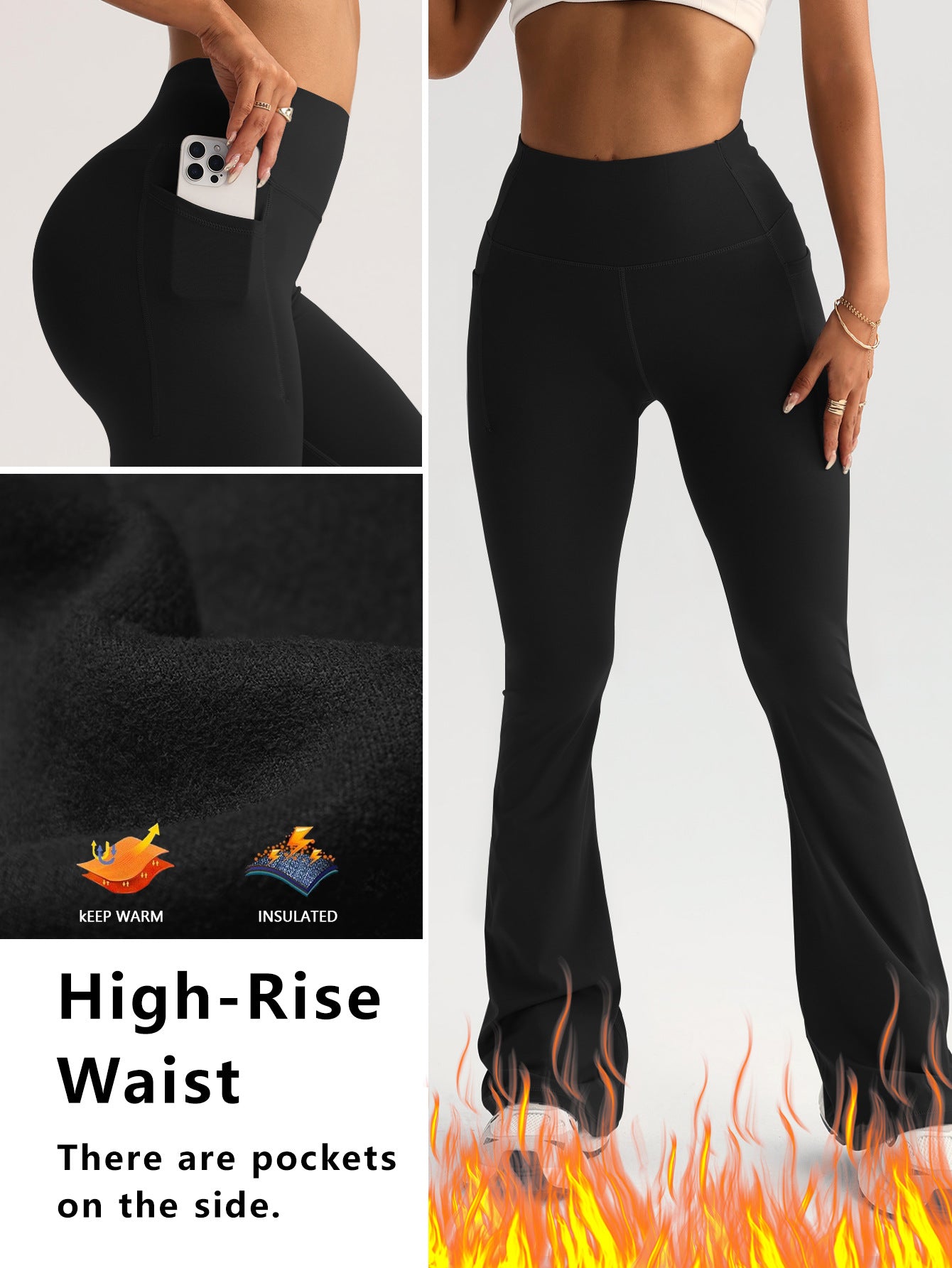 Langry wide leg high waist yoga pants in black insulated fabric