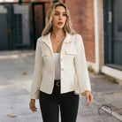 Cozy langry fashion woolen coat in cream wool-blend with notched lapels