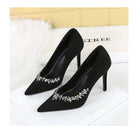 Langry fashion rhinestone cocktail stiletto heels in black satin