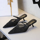 Langry black suede high heel mule with beaded floral embroidery