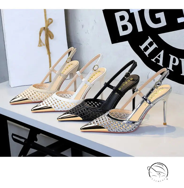 High Grade Metal Pointed Toe Strap Heels