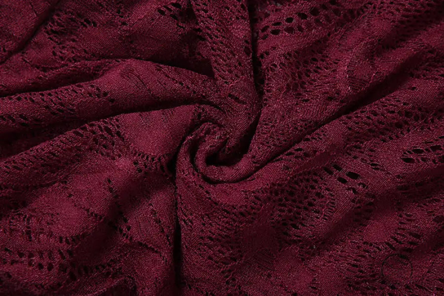 Elegant slim fit tube top dress in burgundy lace floral fabric