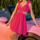 Hot pink cut-out enchanting backless short dress in langry fashion ملابس