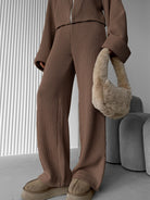 Brown textured sweater with fluffy handbag in enchanting langry fashion ملابس