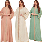 Gorgeous langry fashion embroidered kaftan dresses in peach, cream, mint green and gold