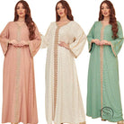 Gorgeous langry fashion Middle East loose dress in peach, cream, and mint green with gold embroidery