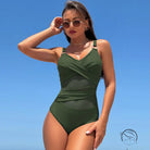 Olive green one-piece bikini swimsuit in Langry fashion