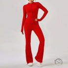 Red long-sleeved zip-front jumpsuit in Comfy One Piece Sportswear