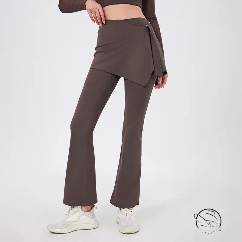 Hip lifting nude feel yoga pants with brown flared legs and side pocket