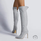Gray suede stiletto heeled over the knee long fashion boots