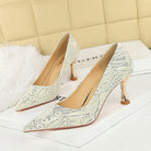 Langry fashion cream snakeskin high heel pumps with rhinestone accents