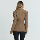 Camel-colored Langry casual slim fit blazer with double-breasted front