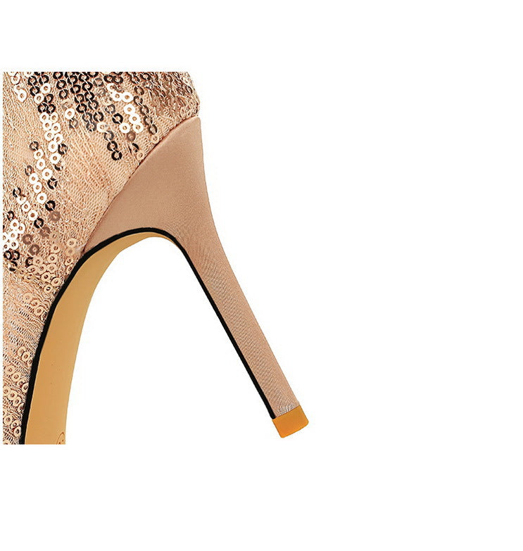 Shallow Mouth Sequin Fashionable Elegant High Heel