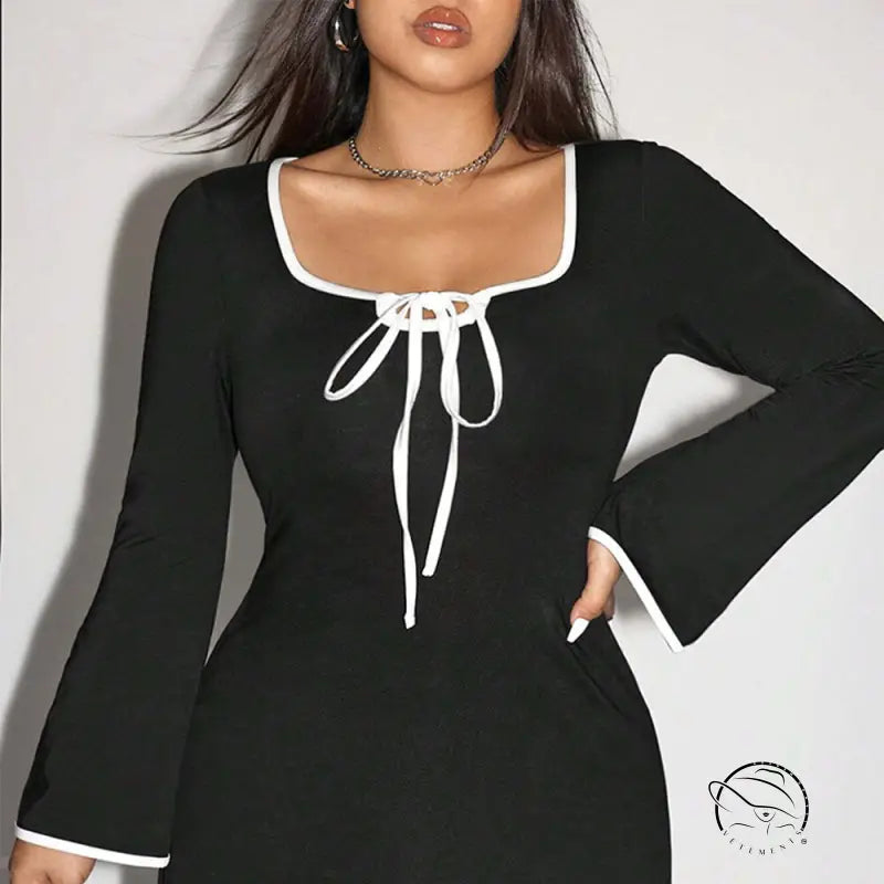 Elegant sweet spicy black dress with white trim