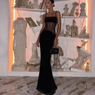 Elegant slim dress with black mesh-paneled gown