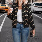 Women’s black and gold chevron langry fashion bomber jacket
