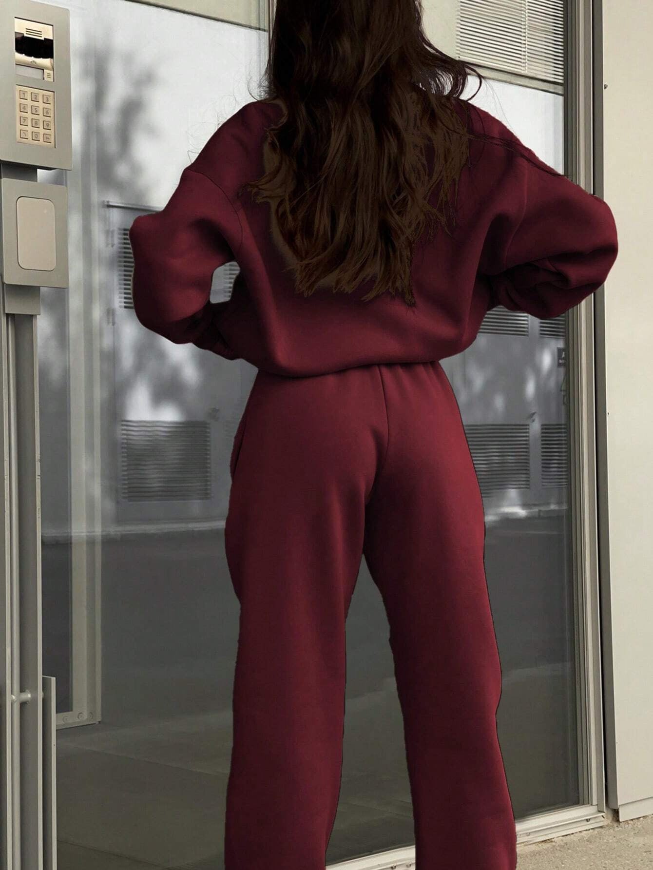Langry fashion maroon jumpsuit with bell sleeves and elastic waistband ملابس