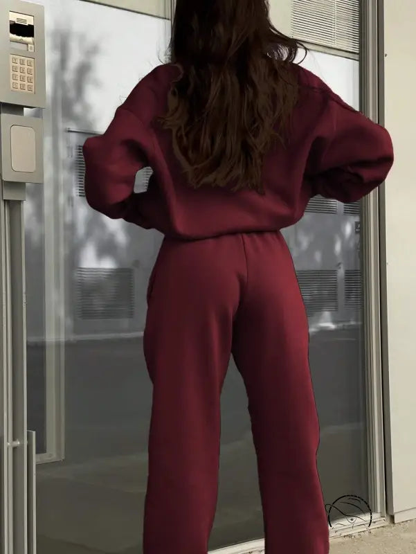 Maroon langry fashion jumpsuit with bell sleeves and elastic waistband