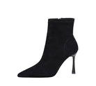 Elegant black suede langry fashion ankle boot with slender high heel