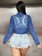 Embroidery denim jacket short coat with butterfly design