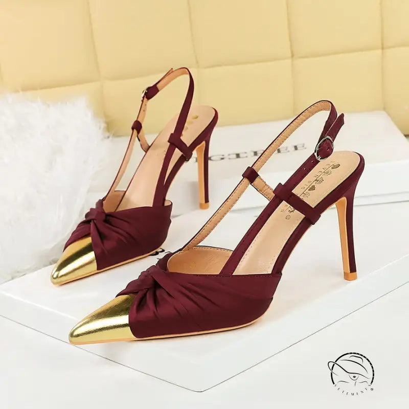 Satin Bow Color Block Pointed High Heel