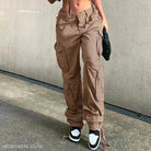 Brown cargo pants from HIP HOP LOW WAIST DENIM PANTS collection showcasing low waist design