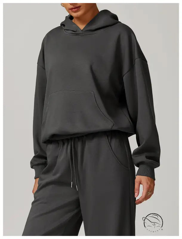 Gray hooded sweatshirt and pants set in casual fashionable loose all match langry fashion ملابس