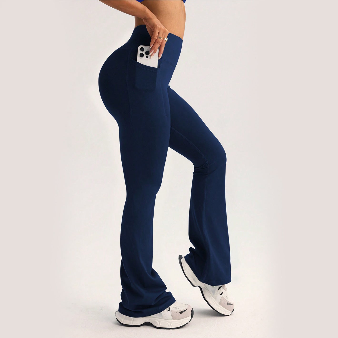 Navy blue langry wide leg high waist yoga pants with phone pocket
