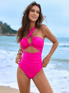 Hot pink cutout one-piece swimsuit with twisted front detail from Langry fashion ملابس