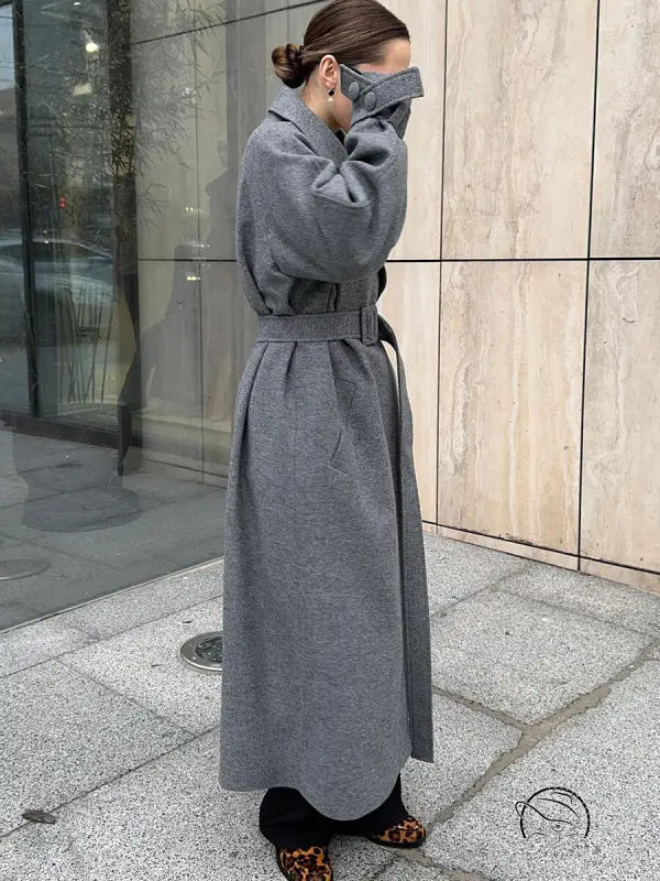 Winter lace up baggy woolen coat in langry fashion ملابس